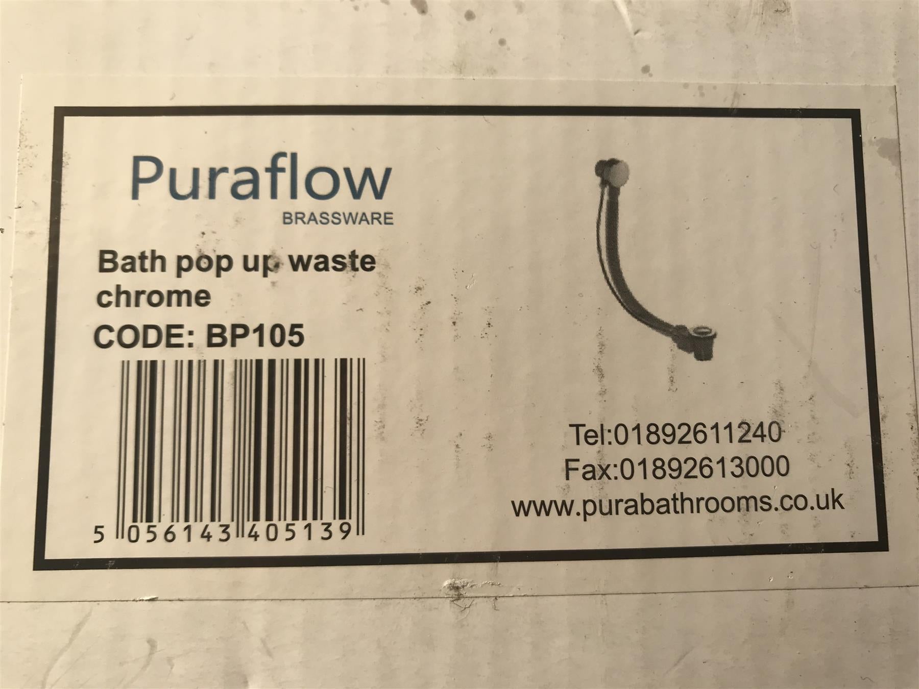 Puraflow Bath pop up waste chrome BP105