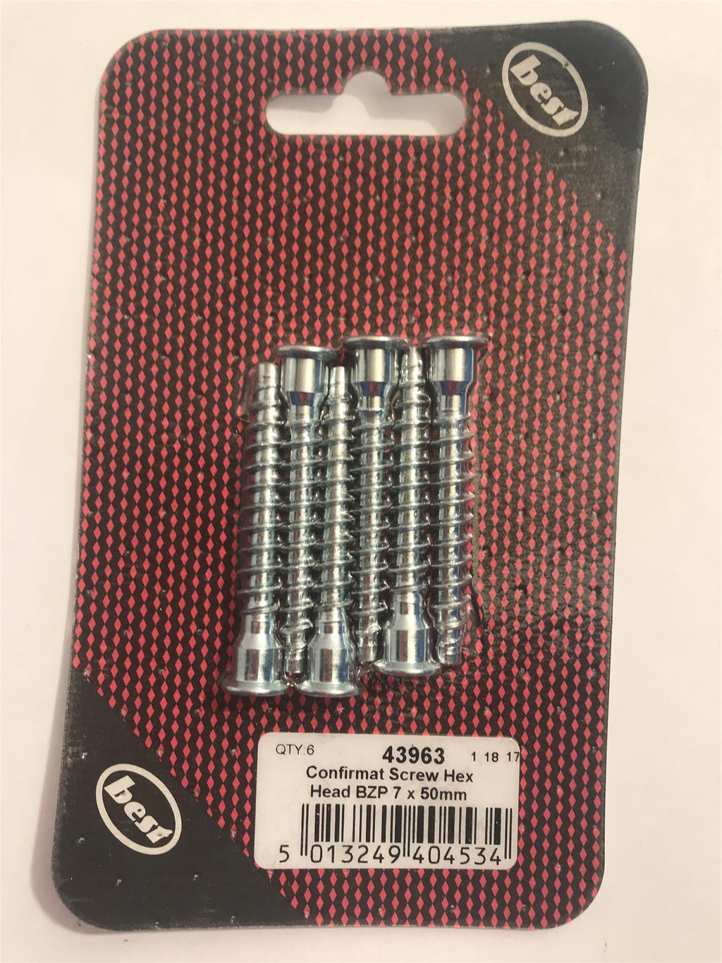 Best Confirmat Screw Hex Head BZP 7 x 50mm (Pack 6)  43963