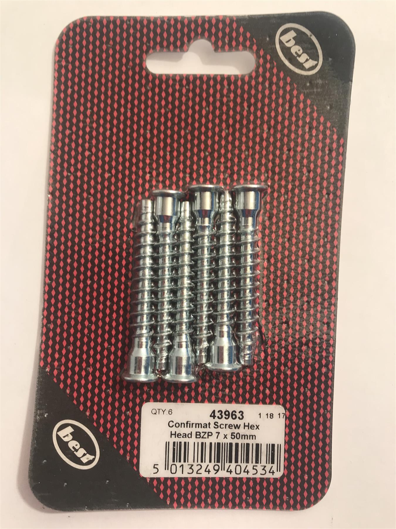 Best Confirmat Screw Hex Head BZP 7 x 50mm (Pack 6)  43963