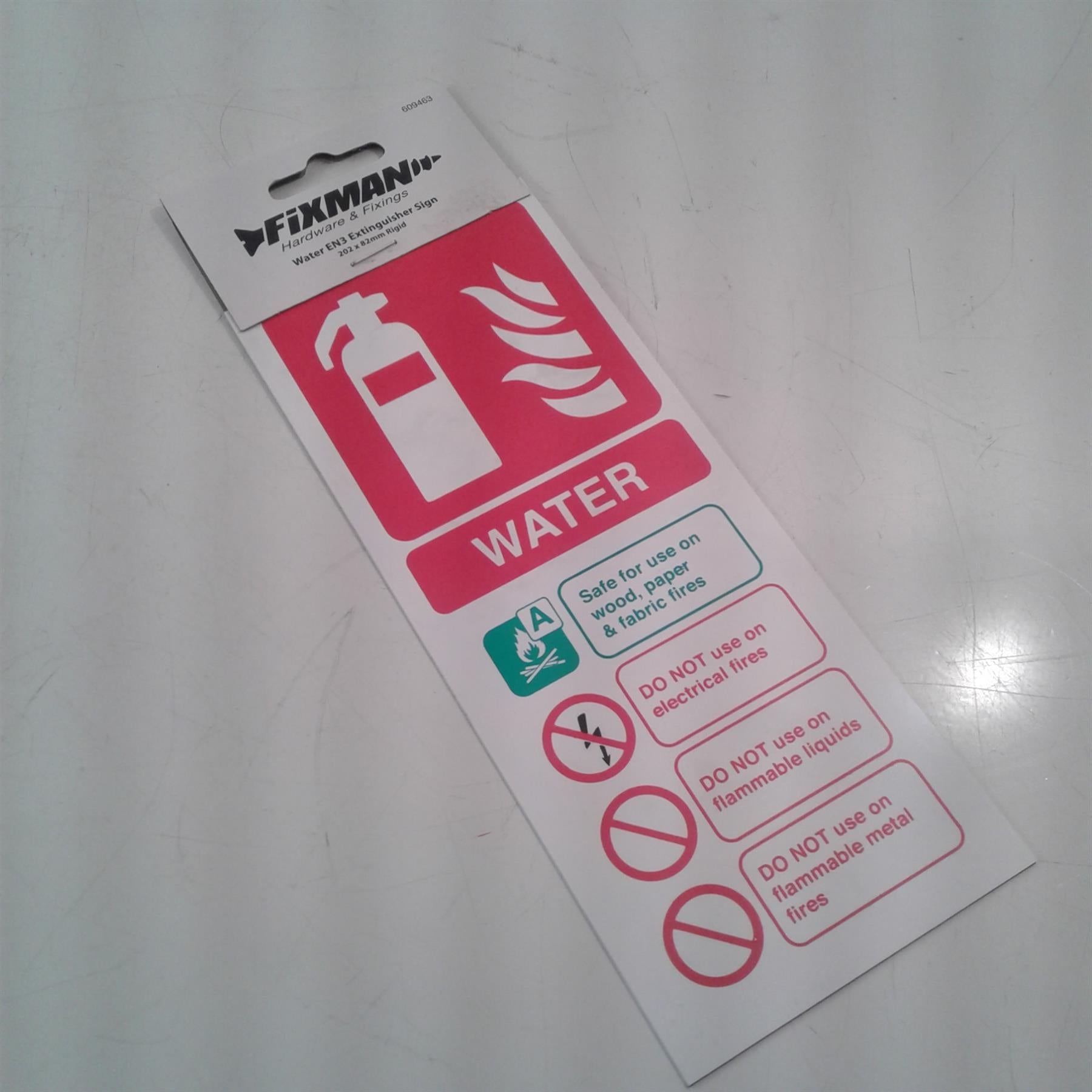 Water EN3 Extinguisher Sign 202 x 82mm Rigid