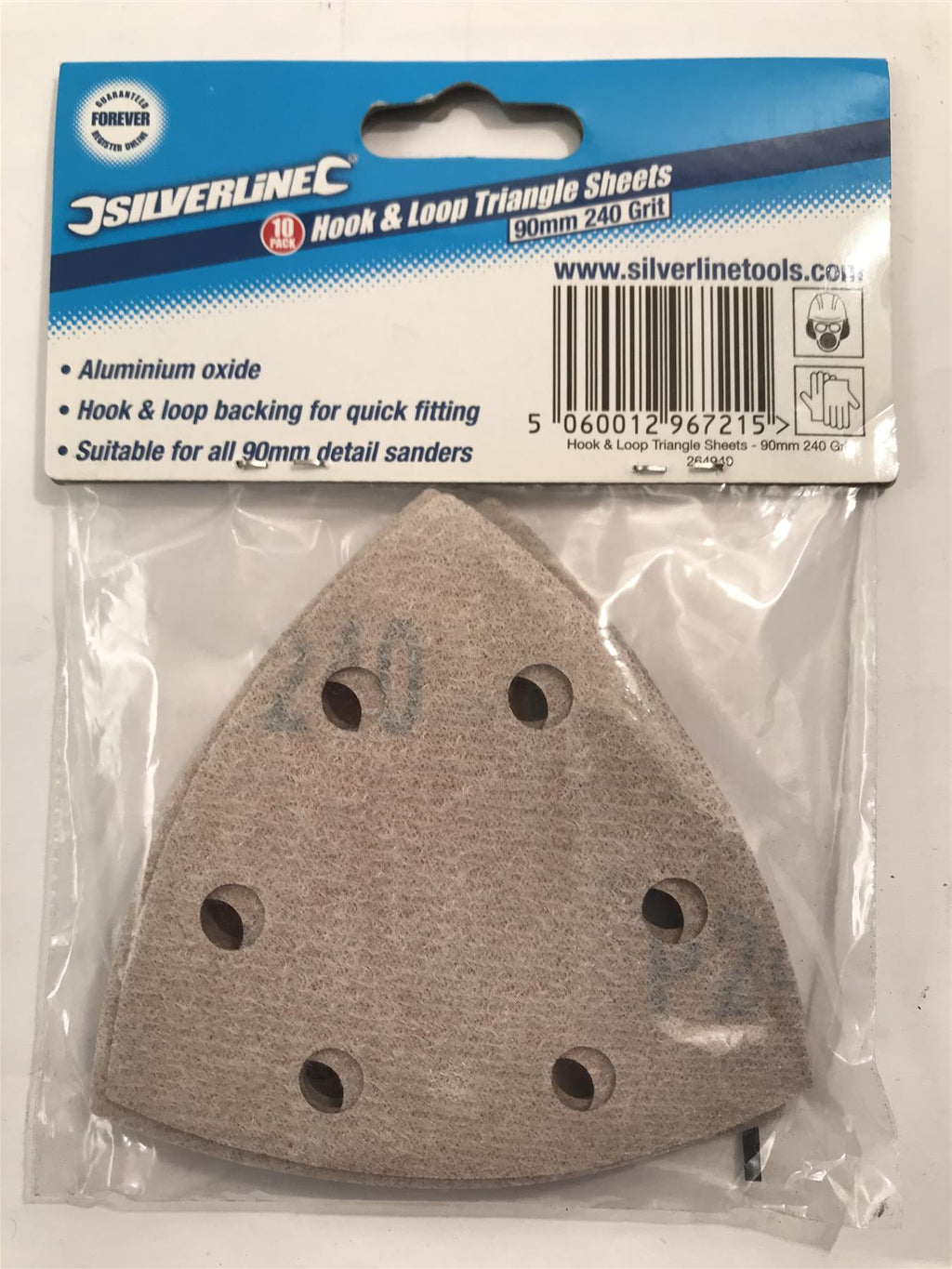 Silverline Hook & Loop Triangle Sheets 90mm  240 Grit  10 pack 264949