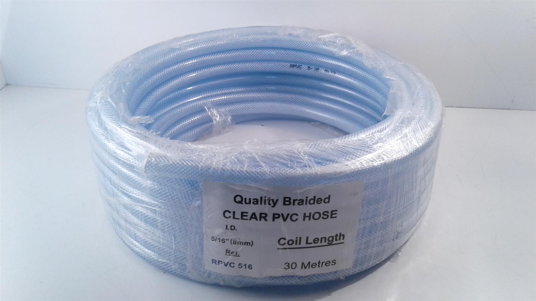 5/16" (8mm) Clear PVC Braided Hose 30m