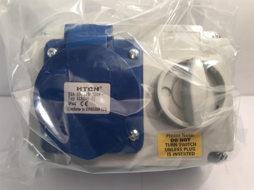 32 Amp 3 Pin Interlock Socket Switch 2P+E 220-250V Waterproof IP44