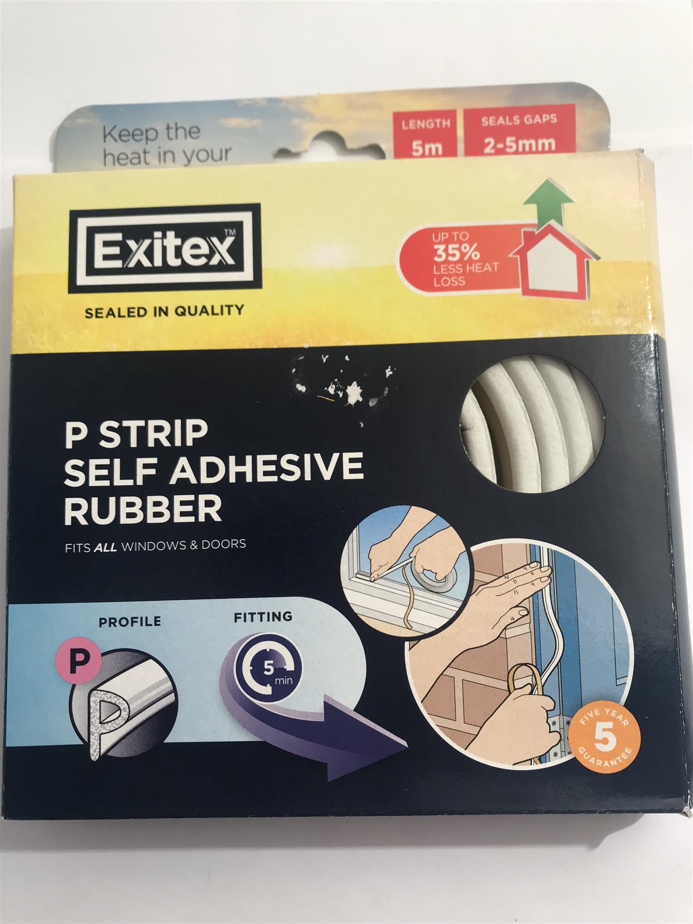 Exitex P-Strip White Self Adhesive Rubber - Fits All Windows & Doors