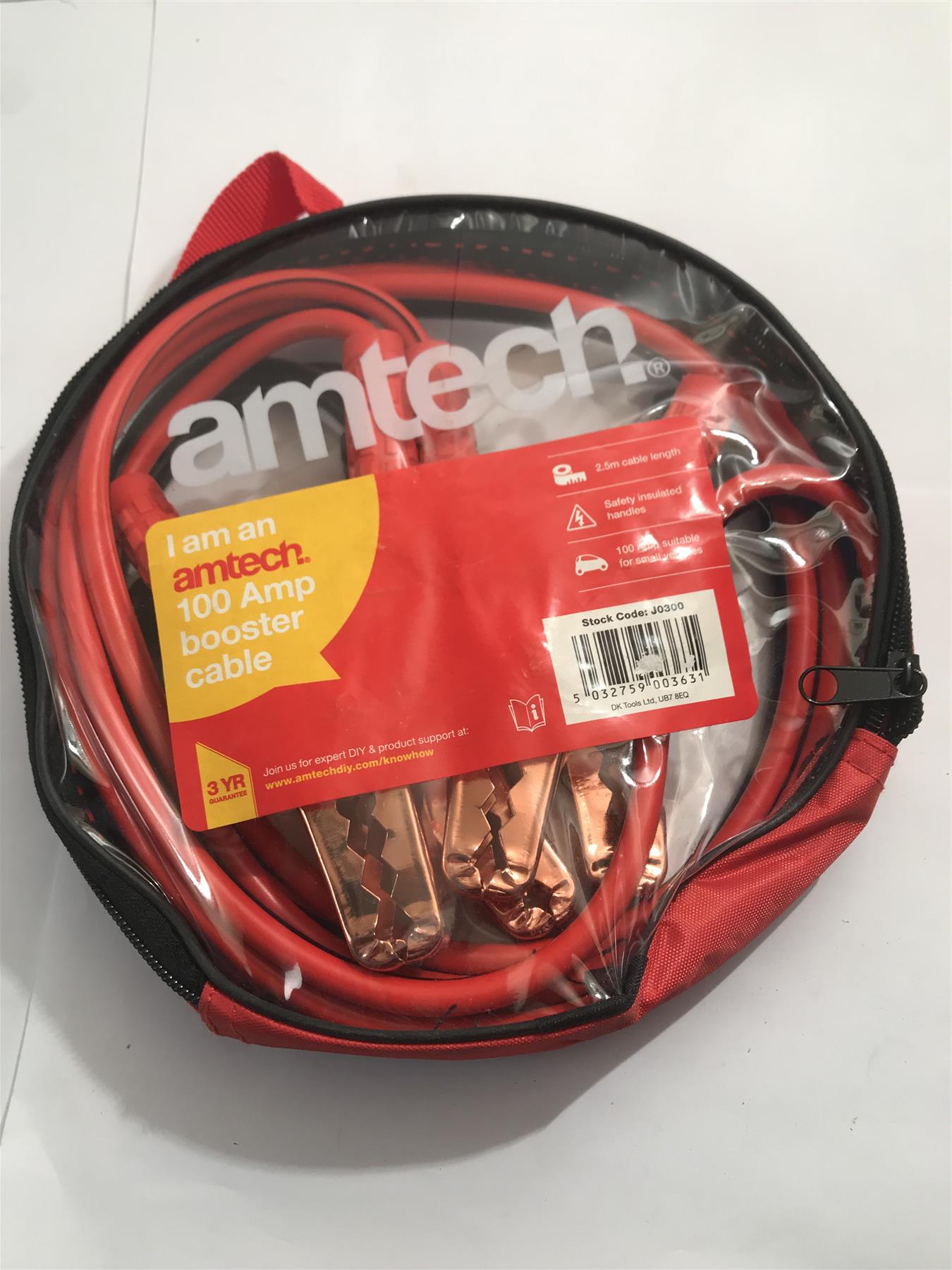 Amtech 100 Amp Booster Cable Insulated Handles 2.5m Length  J0300