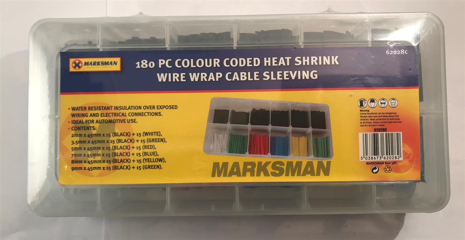 Marksman 180pc Colour Coded Heat Shrink Wire Wrap Cable Sleeving 62028C