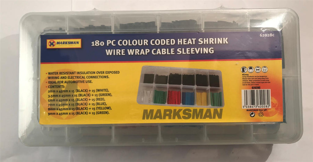 Marksman 180pc Colour Coded Heat Shrink Wire Wrap Cable Sleeving 62028C