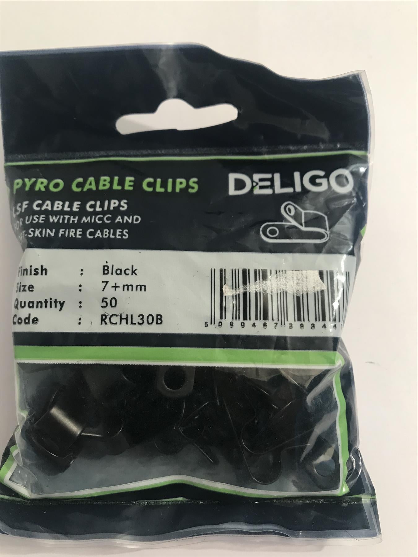 Deligo LSF Coated Black Pyro Cable Clips 7mm RCHL30B (50 Pack)