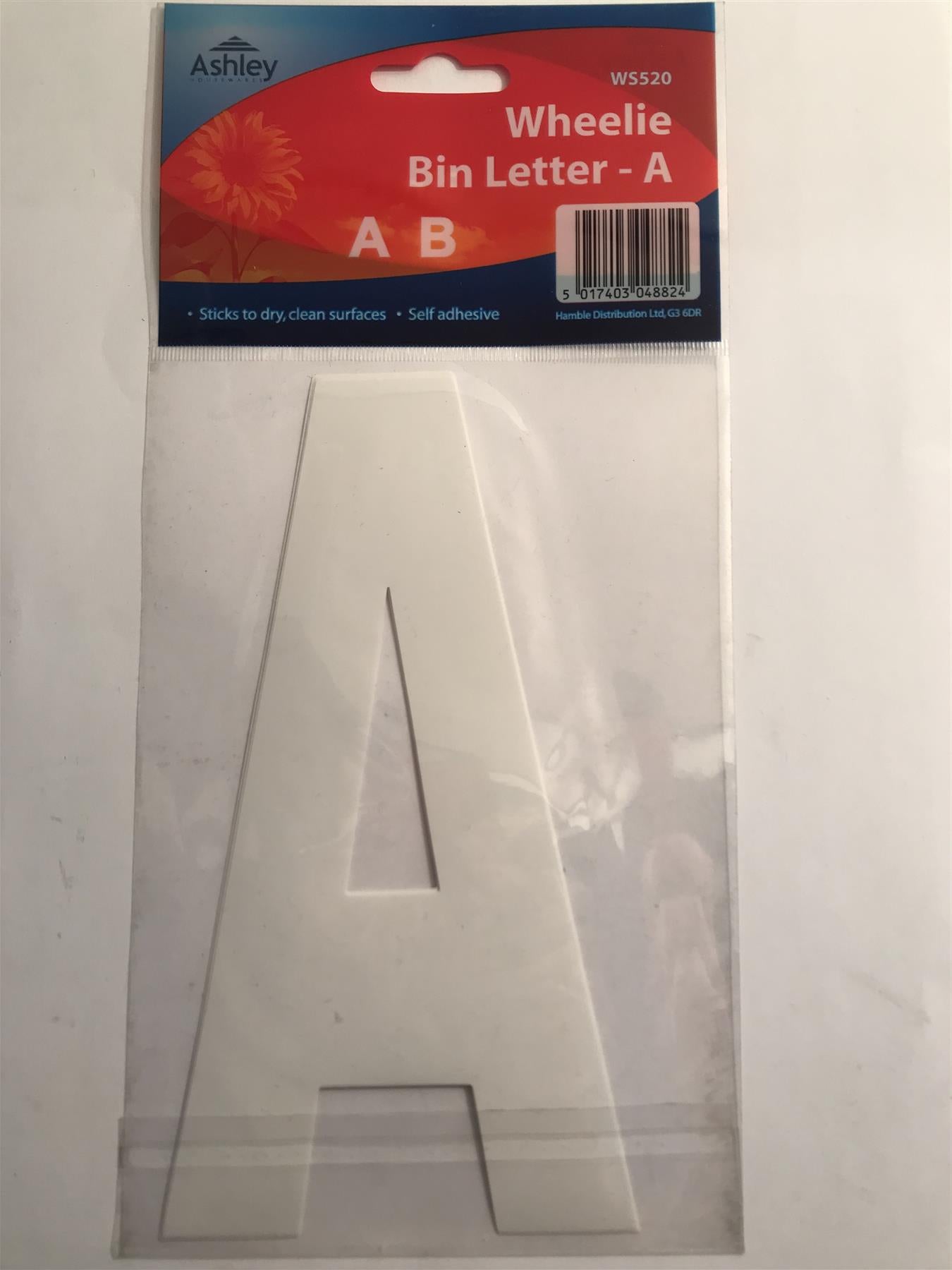 Ashley 2 Pack White Self Adhesive Wheelie Bin Sticker Letter A  WS520