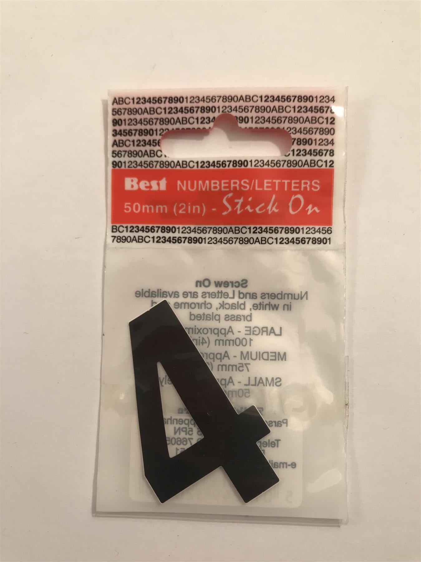 Black Number 4 Self Adhesive 1" x 2"