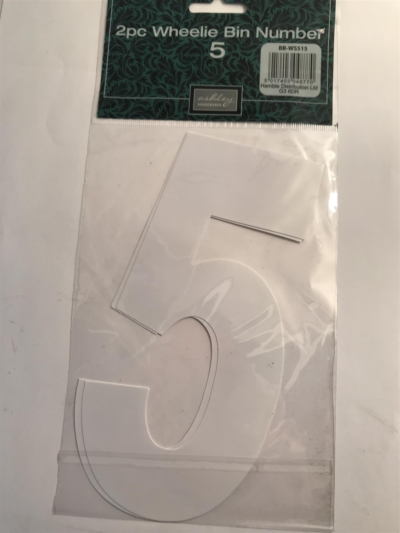 Ashley 2 Pack White Self Adhesive Wheelie Bin Sticker Number 5  WS515