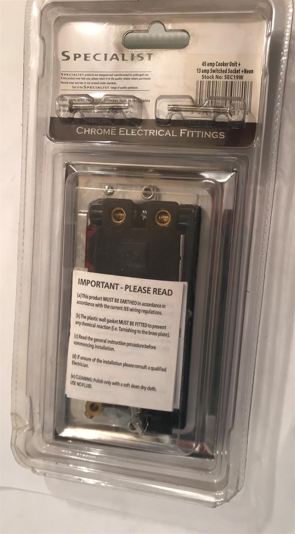 Specialist 45 Amp Cooker Unit 13amp Switched Sock & Neon White Insert SEC19W