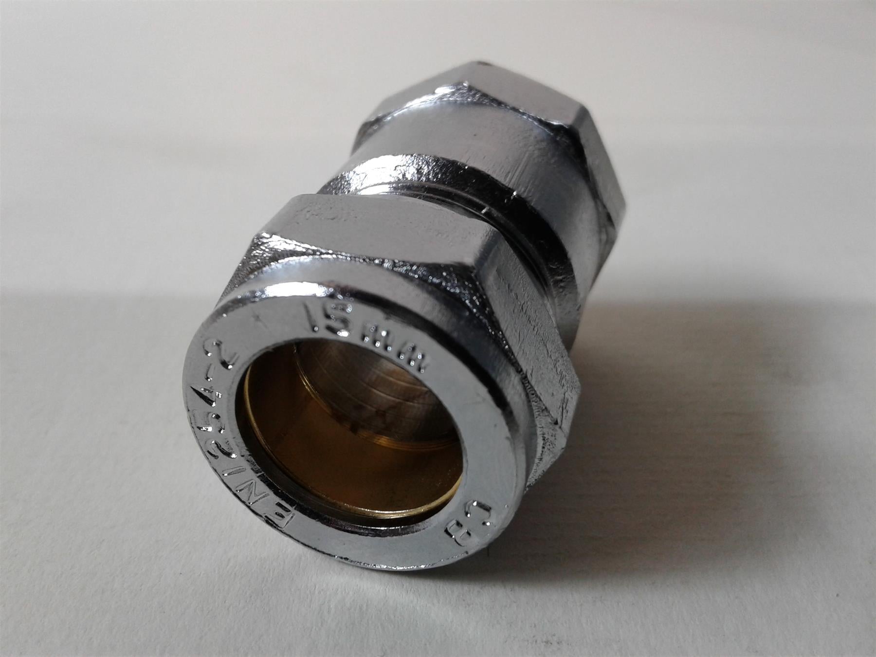 Chrome Compression Straight Adaptor Union 15mm x 3/4" Female EN1254-2