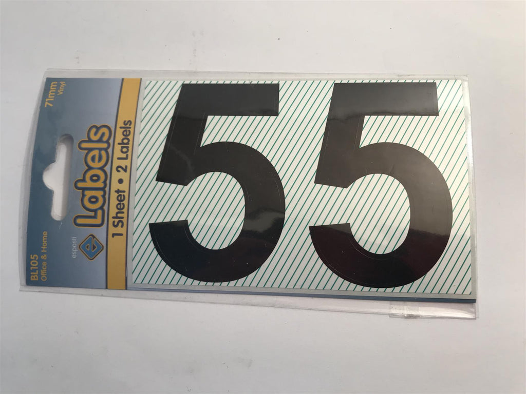 Esposti Large Black Vinyl Sticker No. 5 -  71mm (2 Pack) BL105