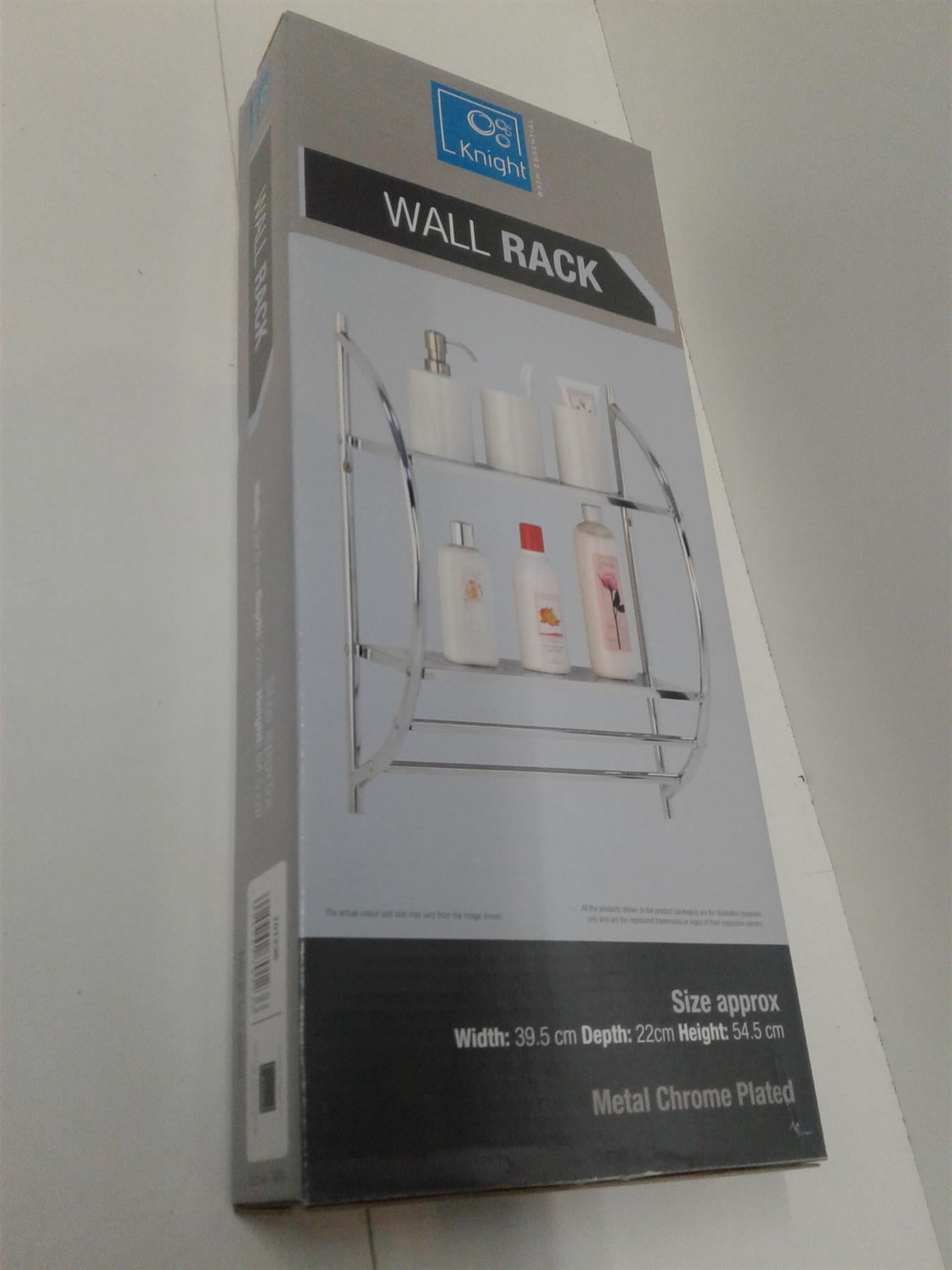Knight Chrome Plated Wall Rack 2 Tier Shelf & 2 Towel Rails 39.5x22x54.5cm