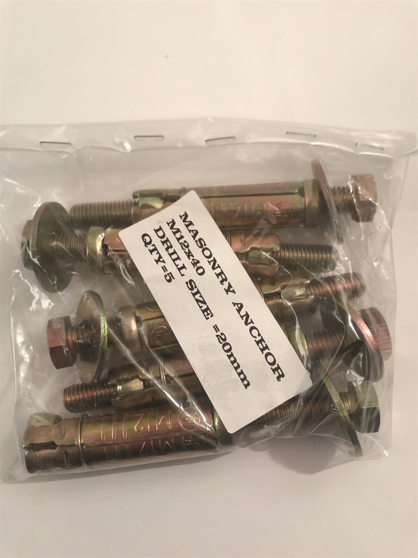 Masonry Anchor Bolt Loose M12 x 40 mm Bag of 5