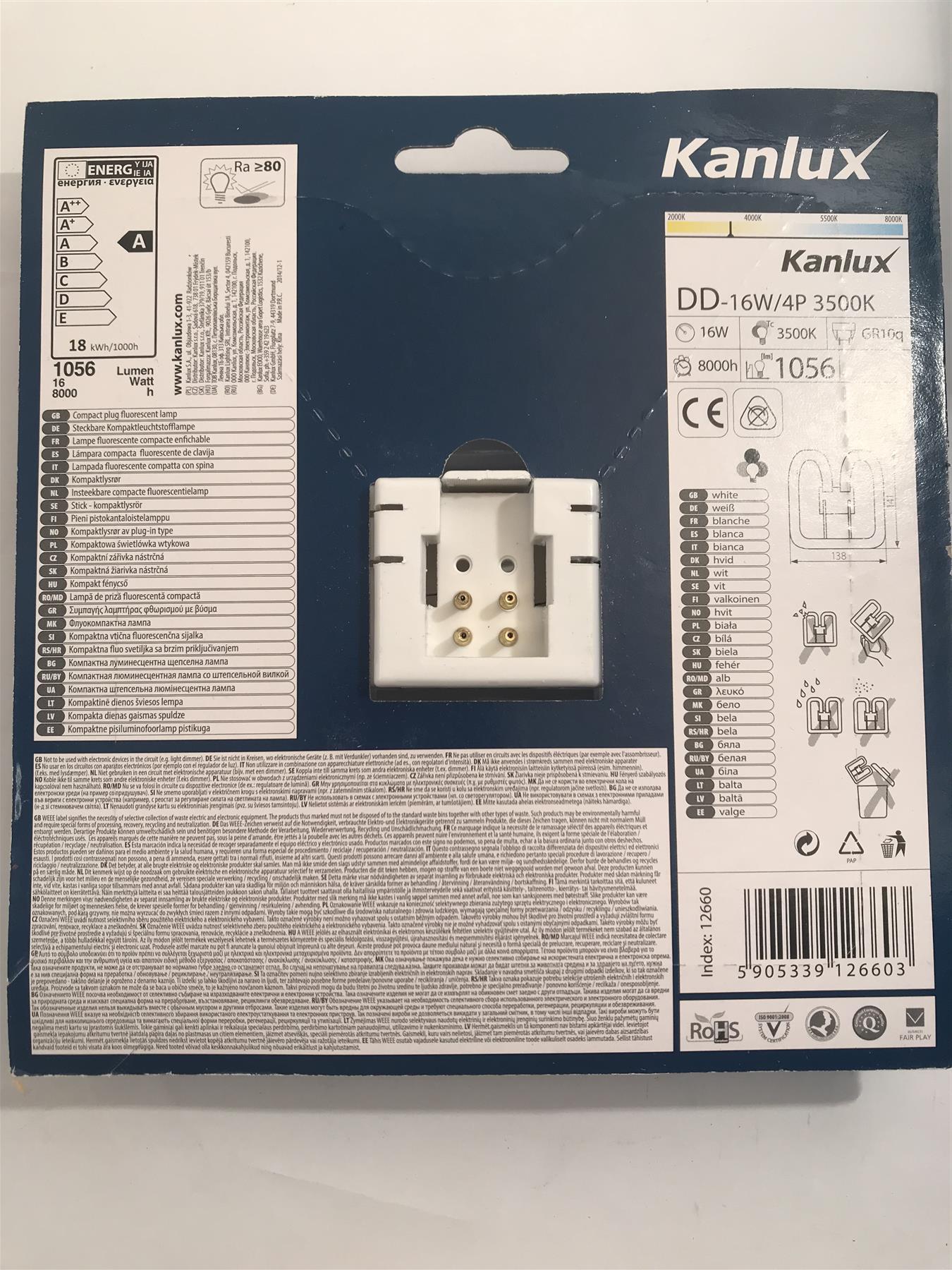 Kanlux 2D 16W Fluorescent Lamp 4 Pin 1056lm 3500K Natural White 12660