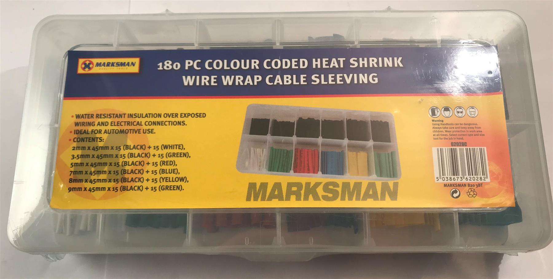 Marksman 180pc Colour Coded Heat Shrink Wire Wrap Cable Sleeving 62028C