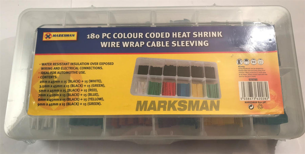 Marksman 180pc Colour Coded Heat Shrink Wire Wrap Cable Sleeving 62028C