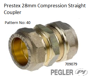 Pegler Prestex 40 Brass Compression 28mm Straight Coupler 709079 (each)