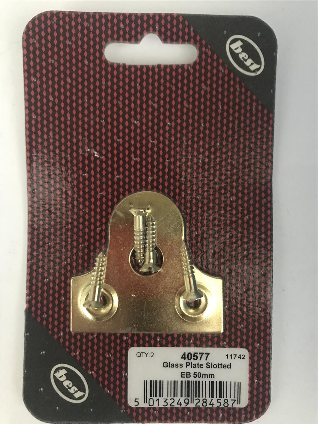 Best 50mm Glass Hanging Plate Slotted EB Brass (2 Pk) 40577