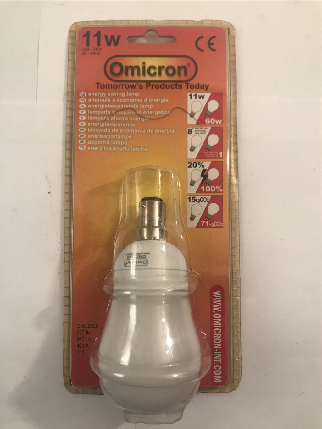 Omicron 11W B15 2700k 660lm Energy Saving Bulb OMC2506