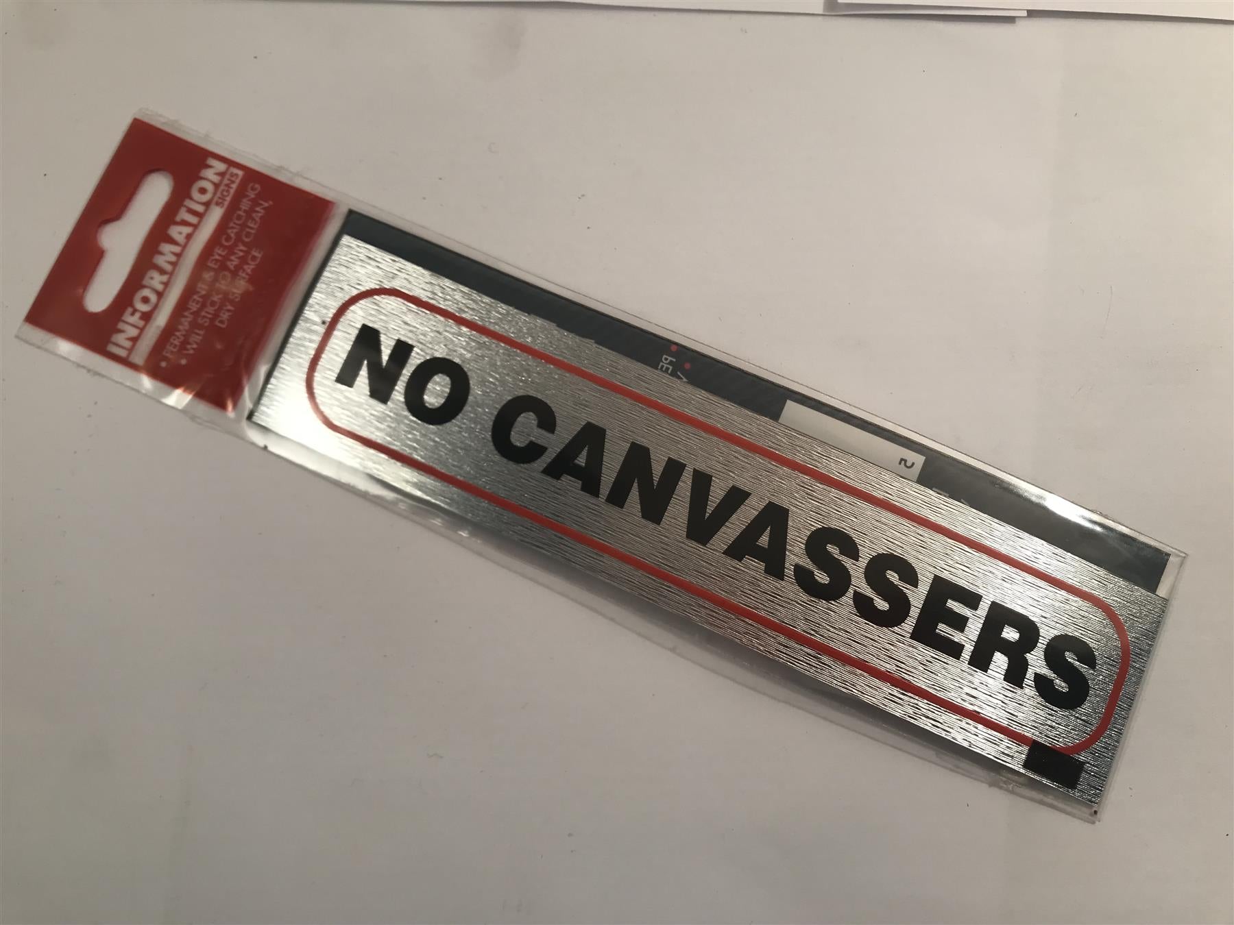 No Canvassers - Brushed Metallic Adhesive Sign