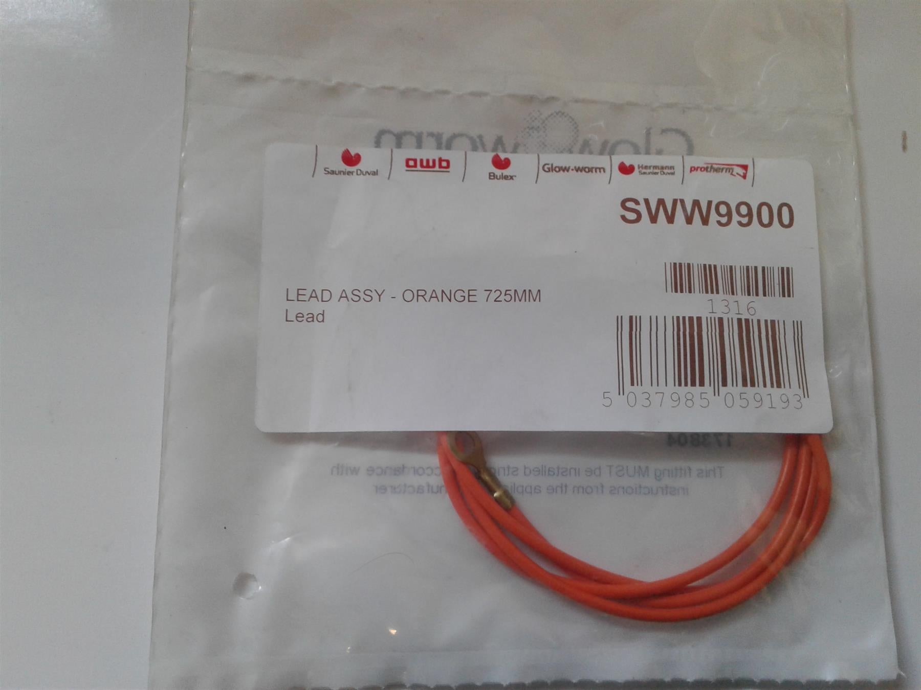 NEW Glowworm Glow Worm Sww9900 Lead ASSY ORANGE 725MM