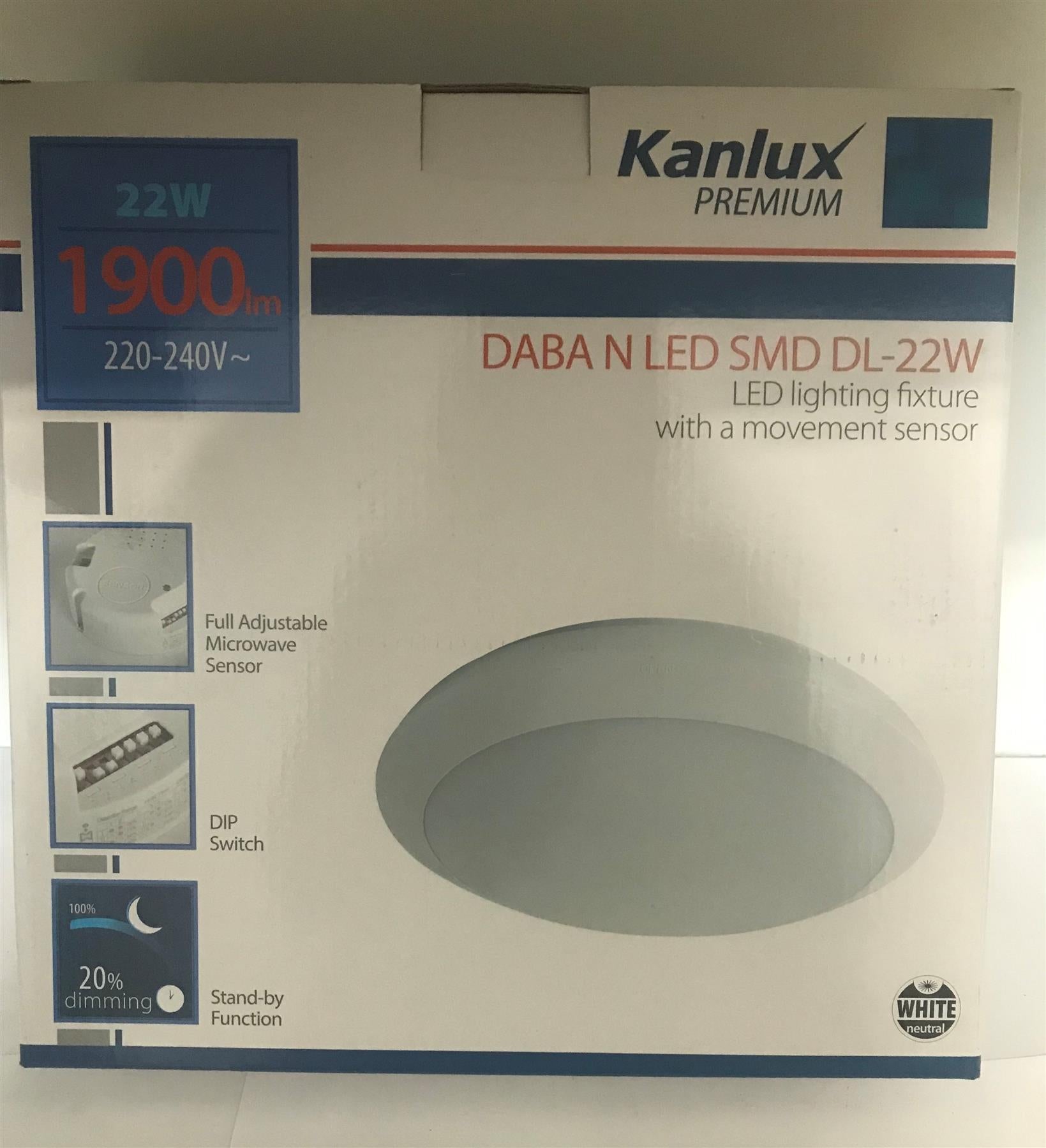Kanlux DABA N LED SMD DL-22W 1900lm LED Motion Sensor Fixture 19063