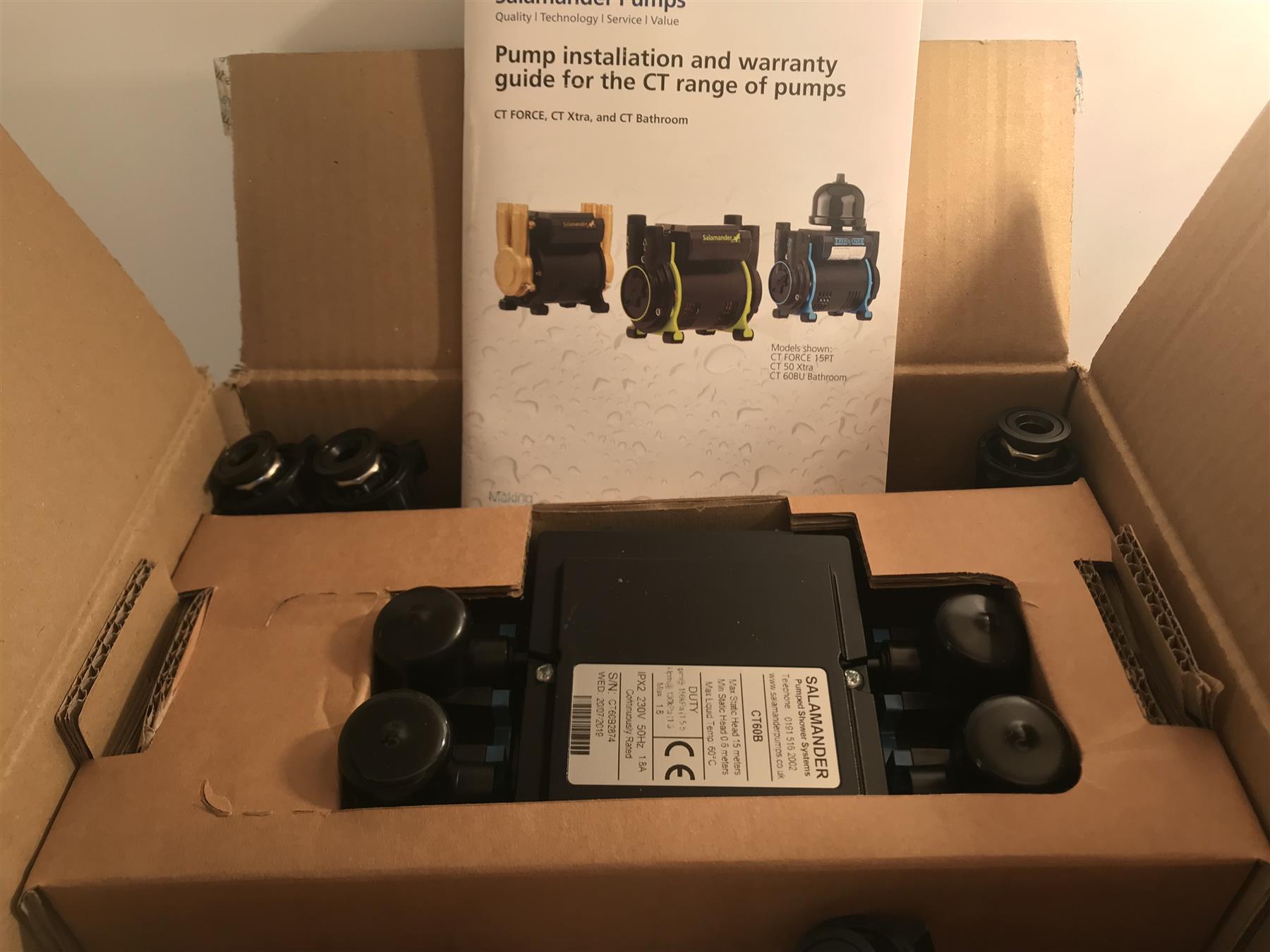 SALAMANDER CT60B BATHROOM PUMP, TWIN POSITIVE HEAD 1.8 BAR