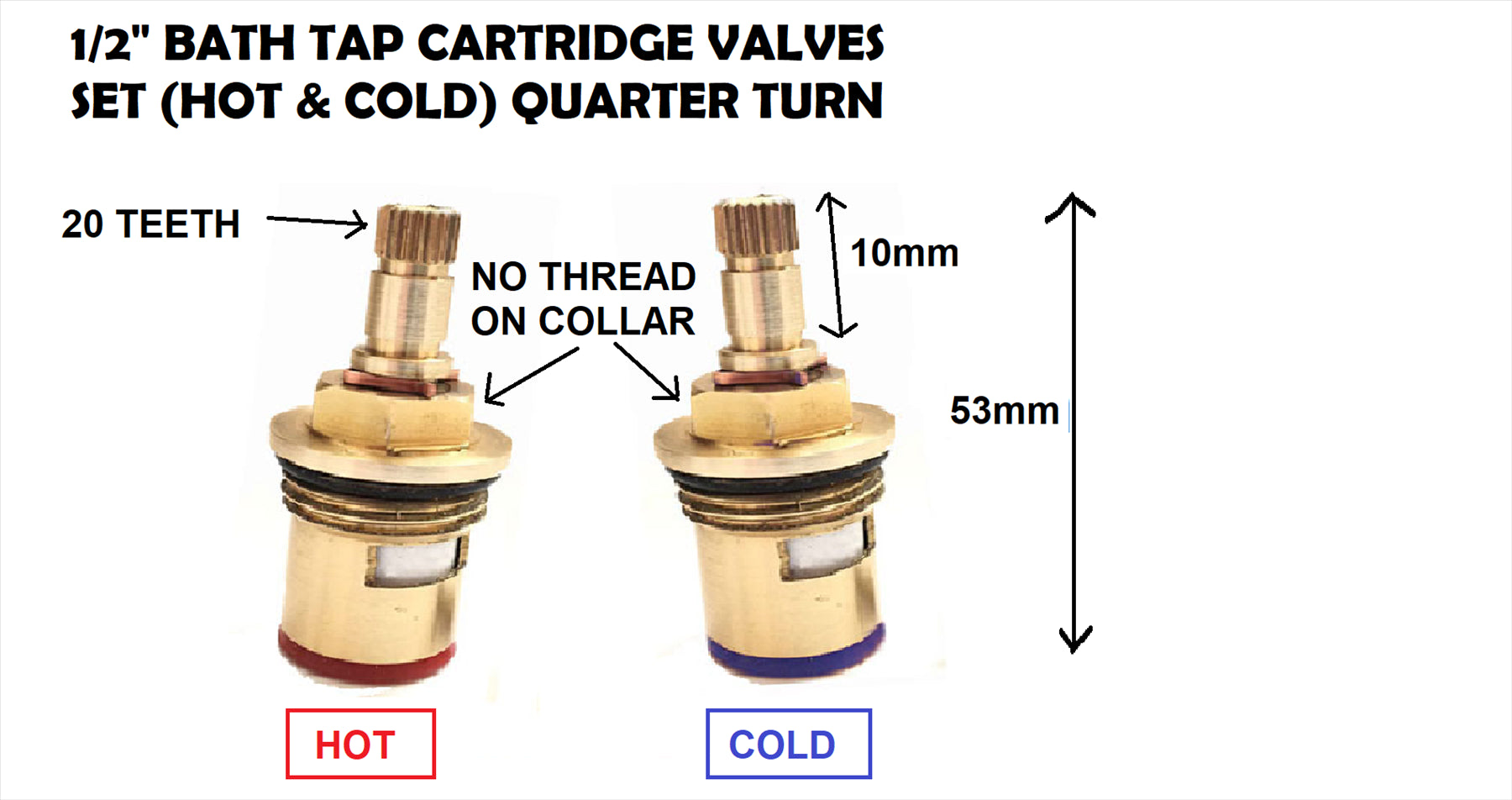 NEW BATH Brass 1/2" Tap Valve CARTRIDGE HOT COLD Quarter Turn