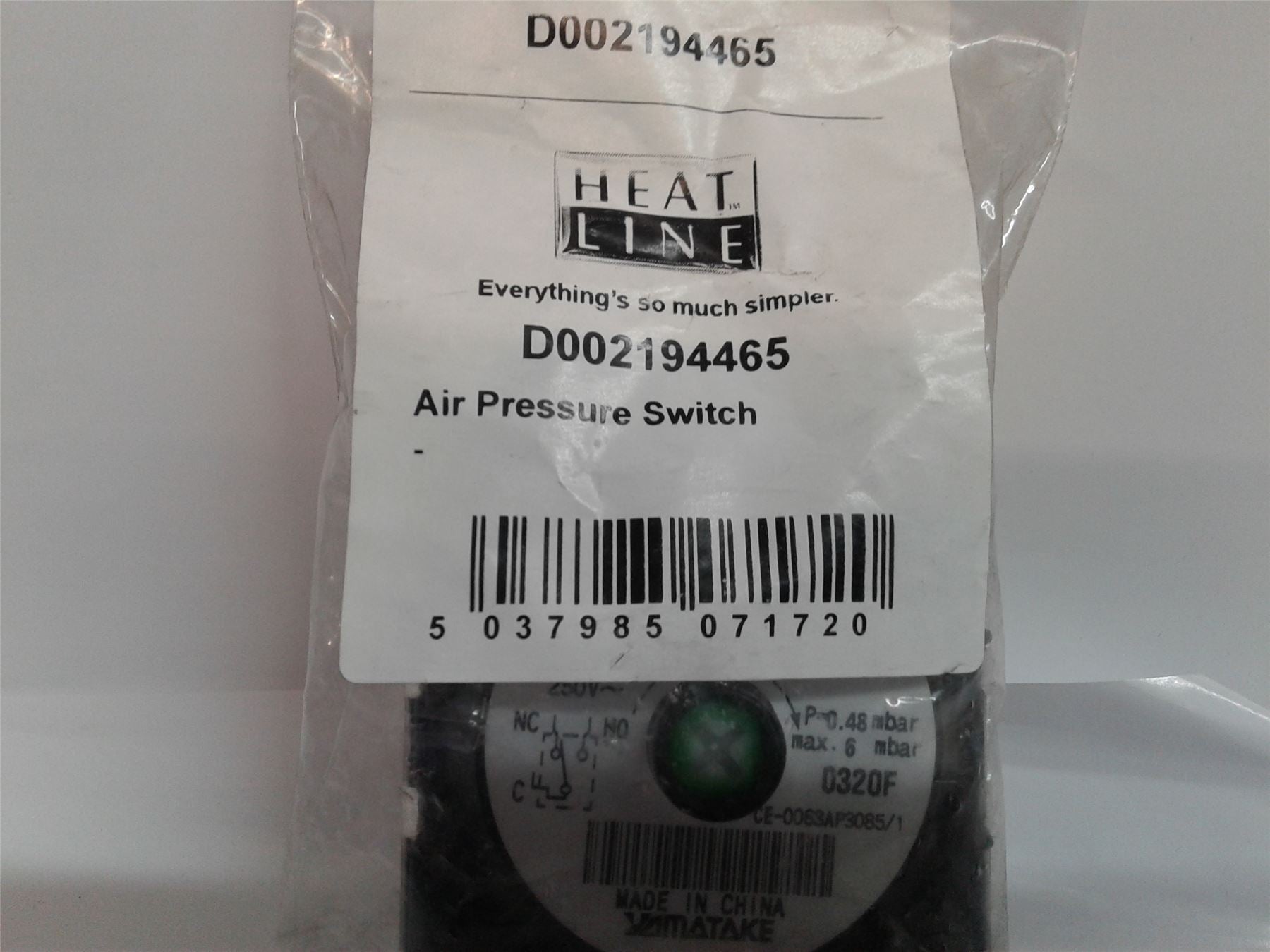 NEW Heatline D002194465 Air Pressure Switch