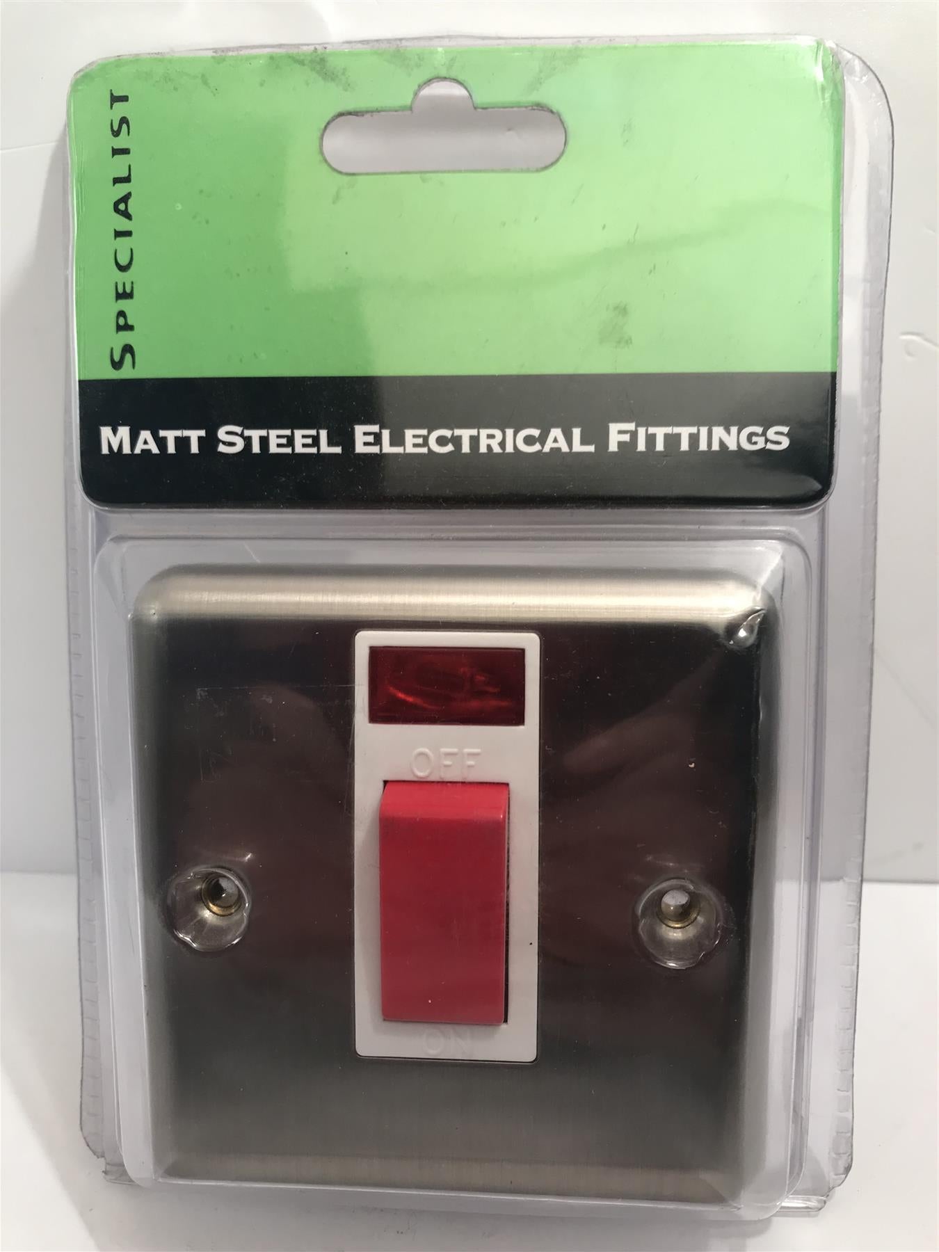 Specialist Matt Steel 45amp DP Switch & Neon White Insert SEMS18W