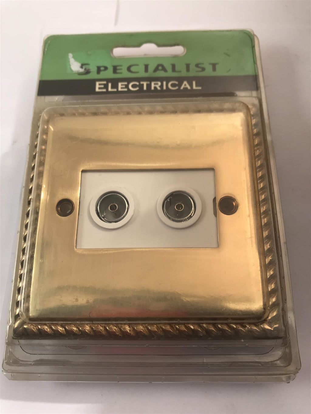 Specialist 2 Gang TV Socket Georgian Polished Brass White Insert