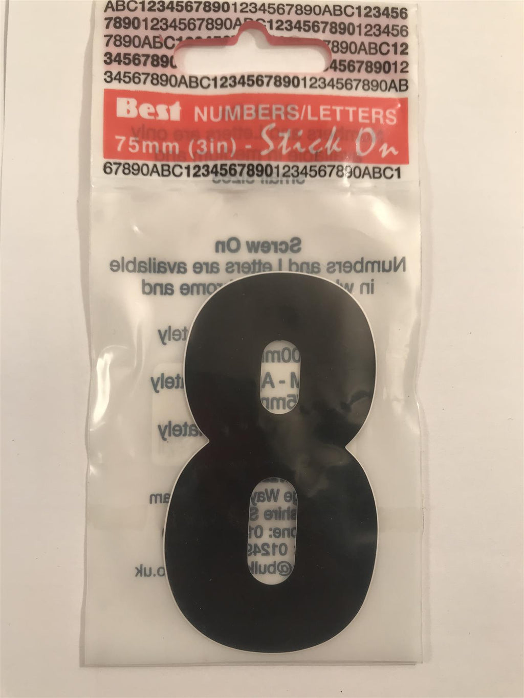 Black Number 8 Self Adhesive 1½" x 3"