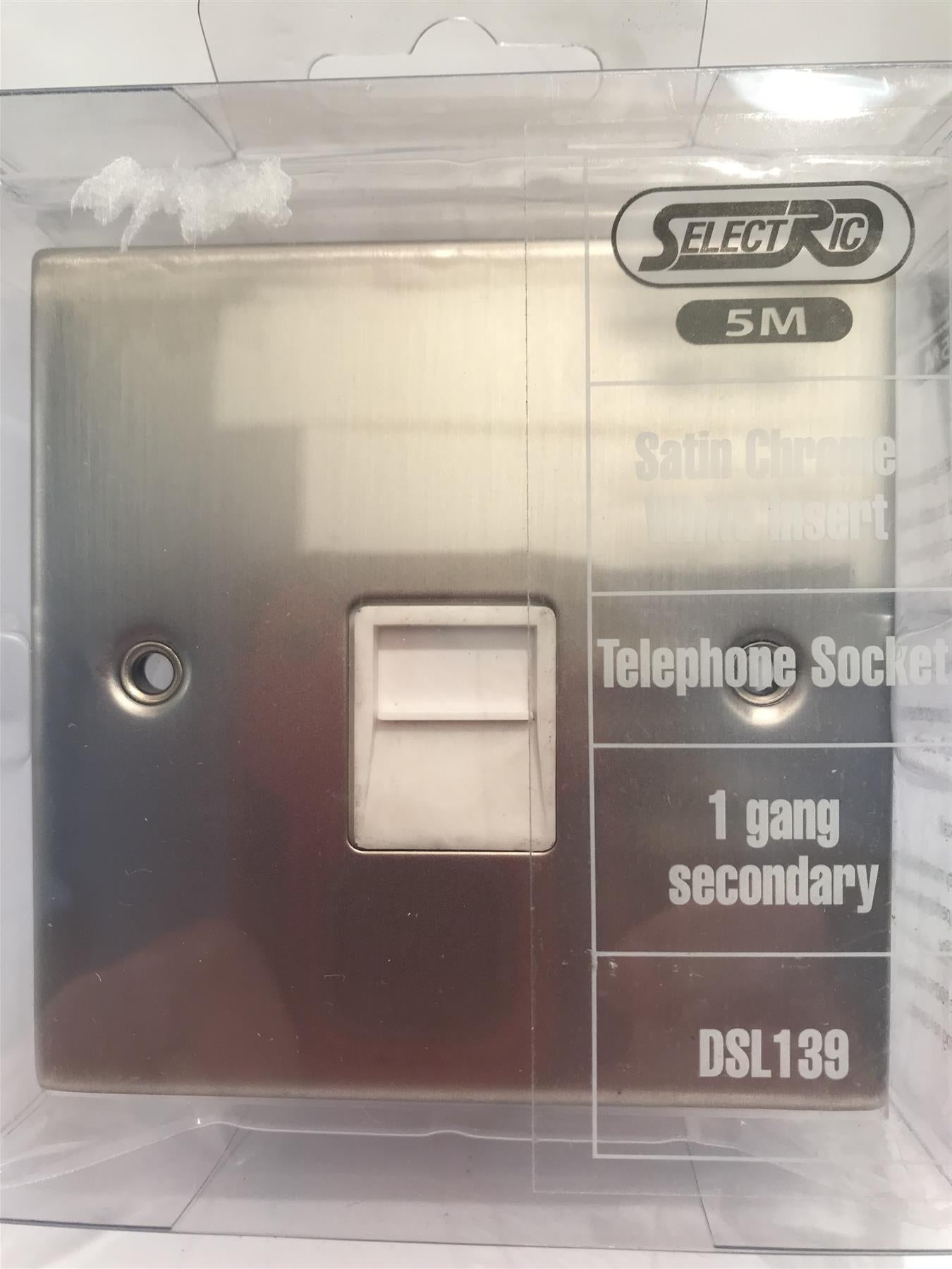 Satin Chrome White Insert Telephone Socket 1 Gang Secondary DSL139