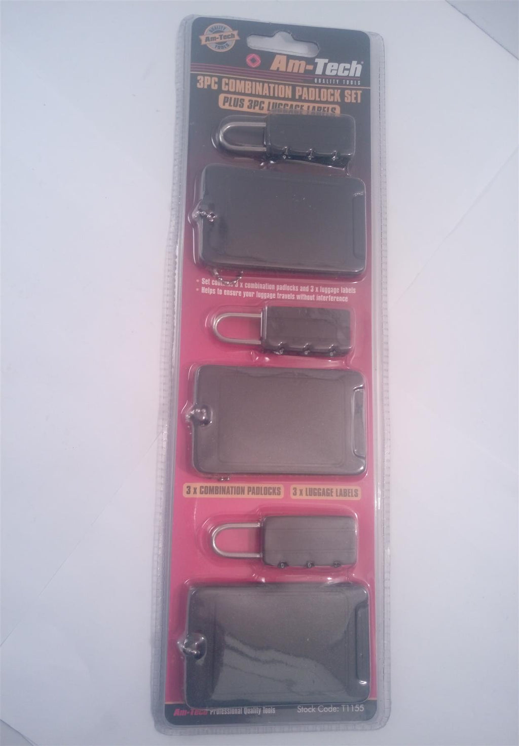Amtech 3pc combination Padlock and Luggage Label Set  T1155