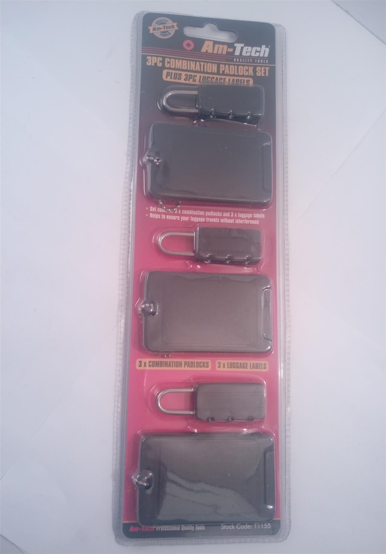 Amtech 3pc combination Padlock and Luggage Label Set  T1155