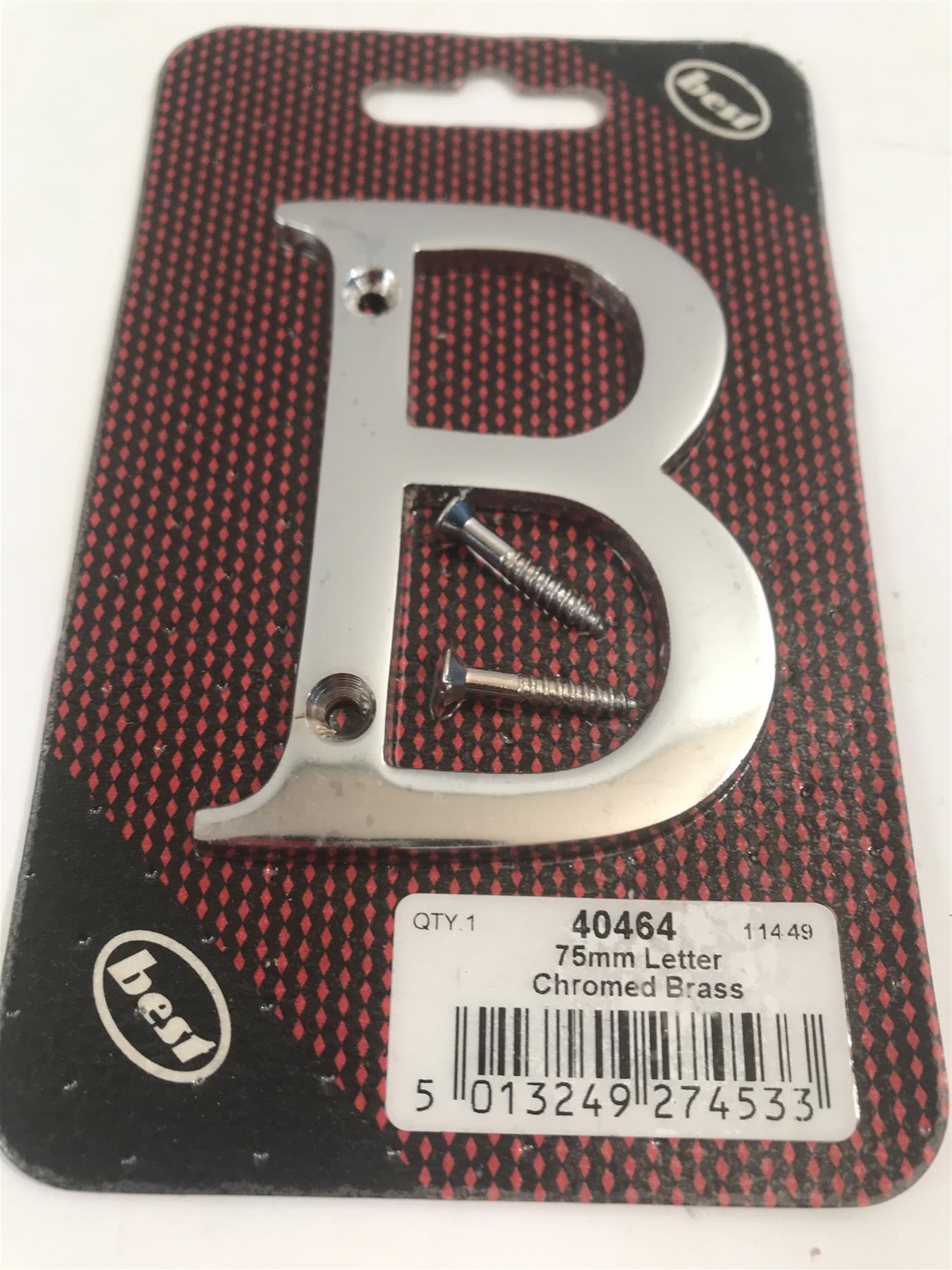 75mm 3"  Chromed Brass Letter B  -  40464