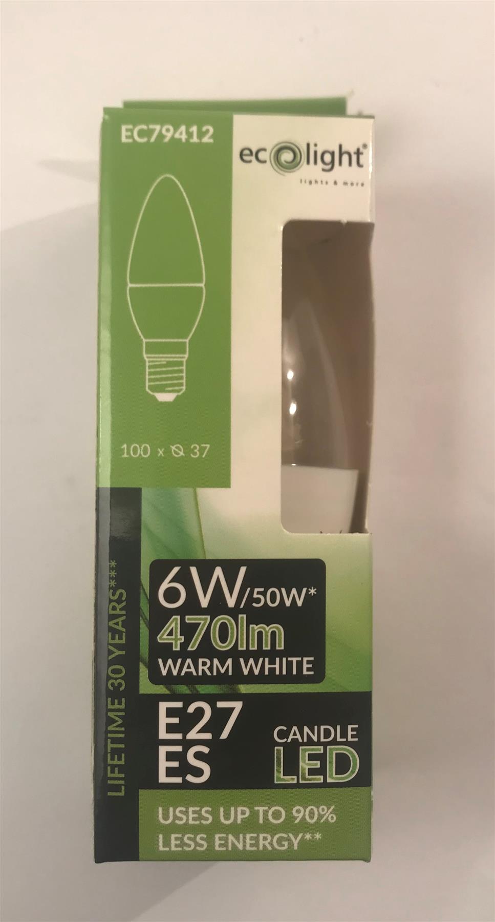 Ecolight 6W E27 ES 3000K 470lm LED Candle Light Bulb EC79412 Warm White