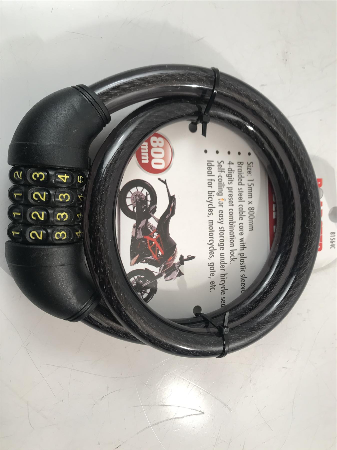 Heavy Duty 4 Digit Bicycle Motorcycle Combination Security Lock 15mm X 800mm