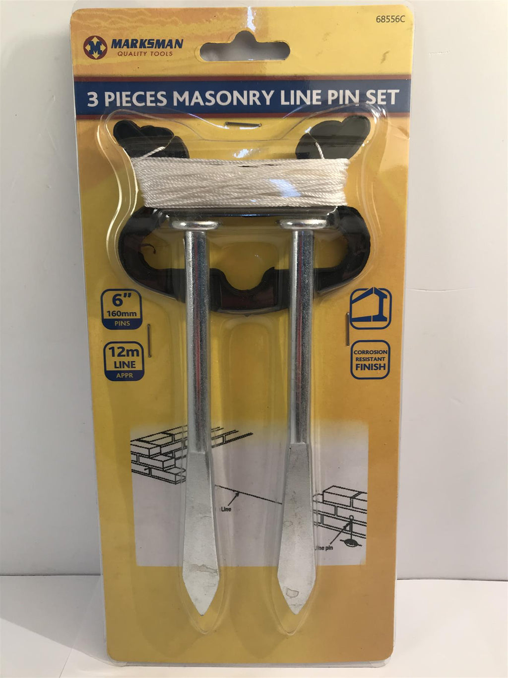 Marksman 3 Pc Masonry Line Pin Set (6" Pins, 12m Line)  68556C