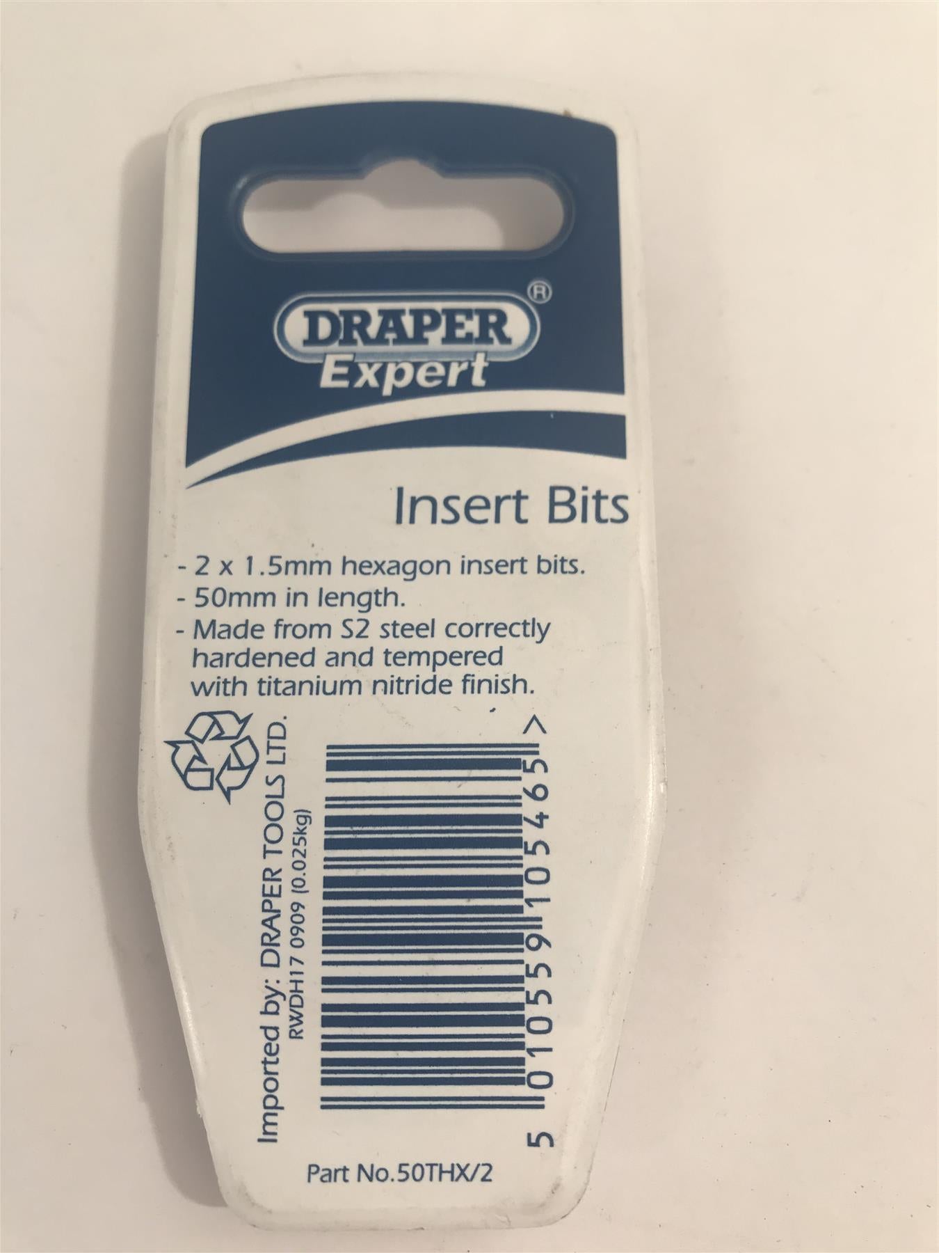 Draper Expert 1.5mm Hexagon Insert Bits (2 Pack) 10546