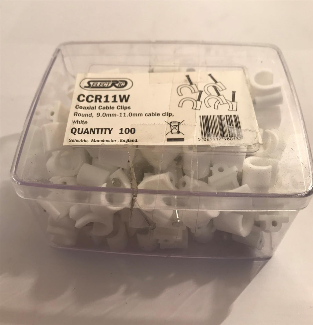 Selectric Round 9mm  - 11mm Cable Clip White x 100  CCR11W
