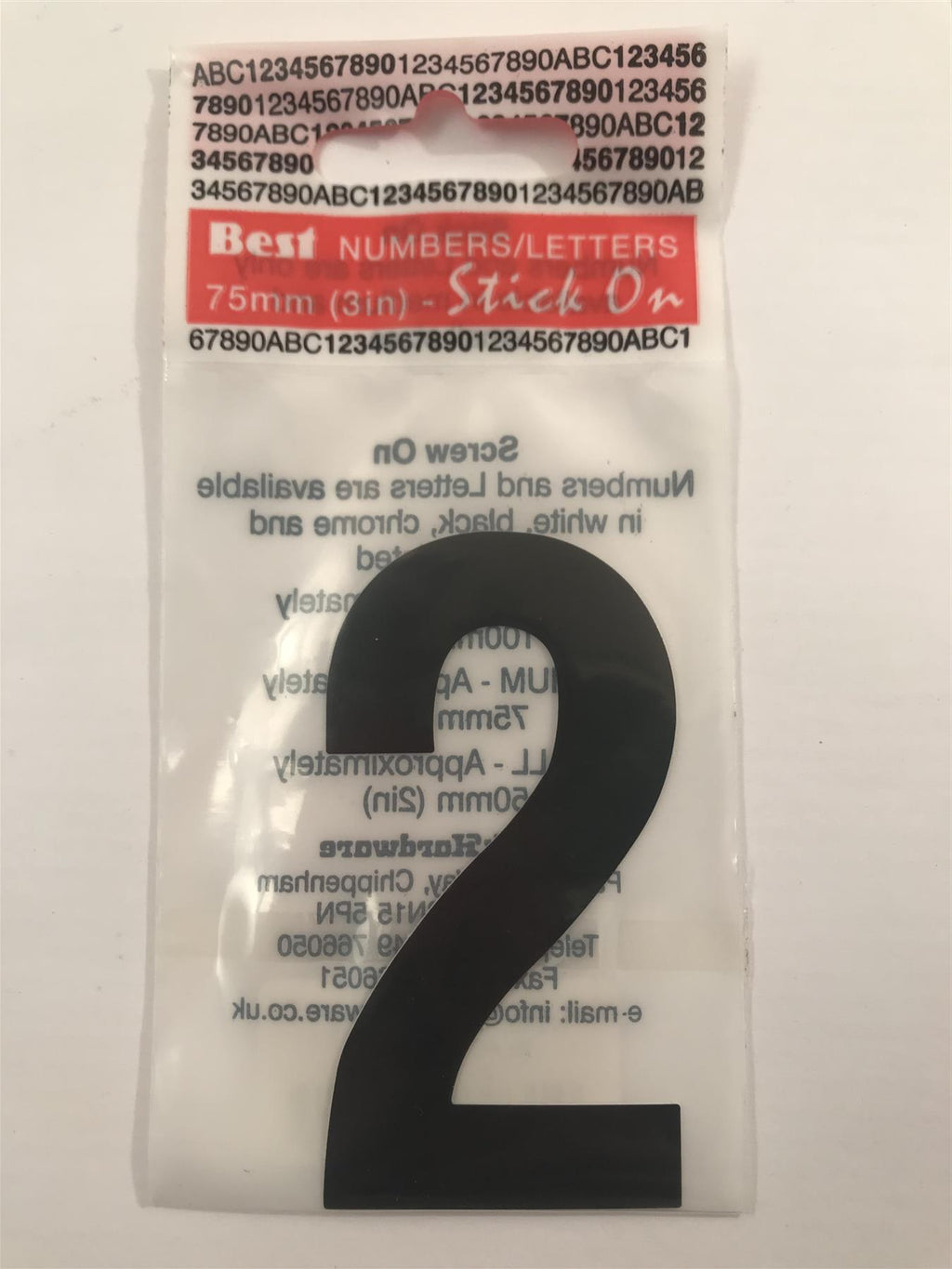 Black Number 2 Self Adhesive 1½" x 3"