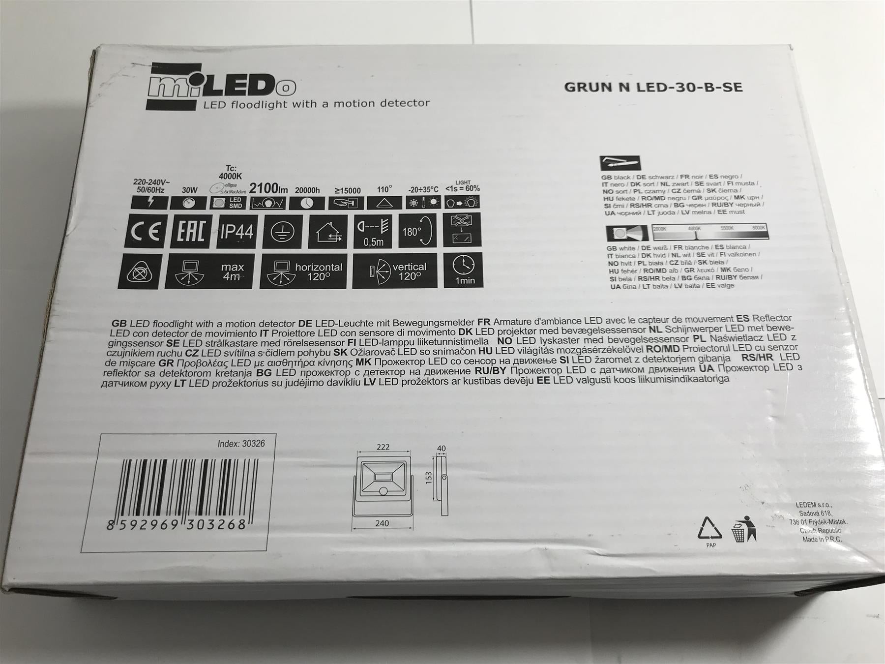 KANLUX Grun N LED 30 B SE LED 2100lm White Motion Sensor IP44 30326