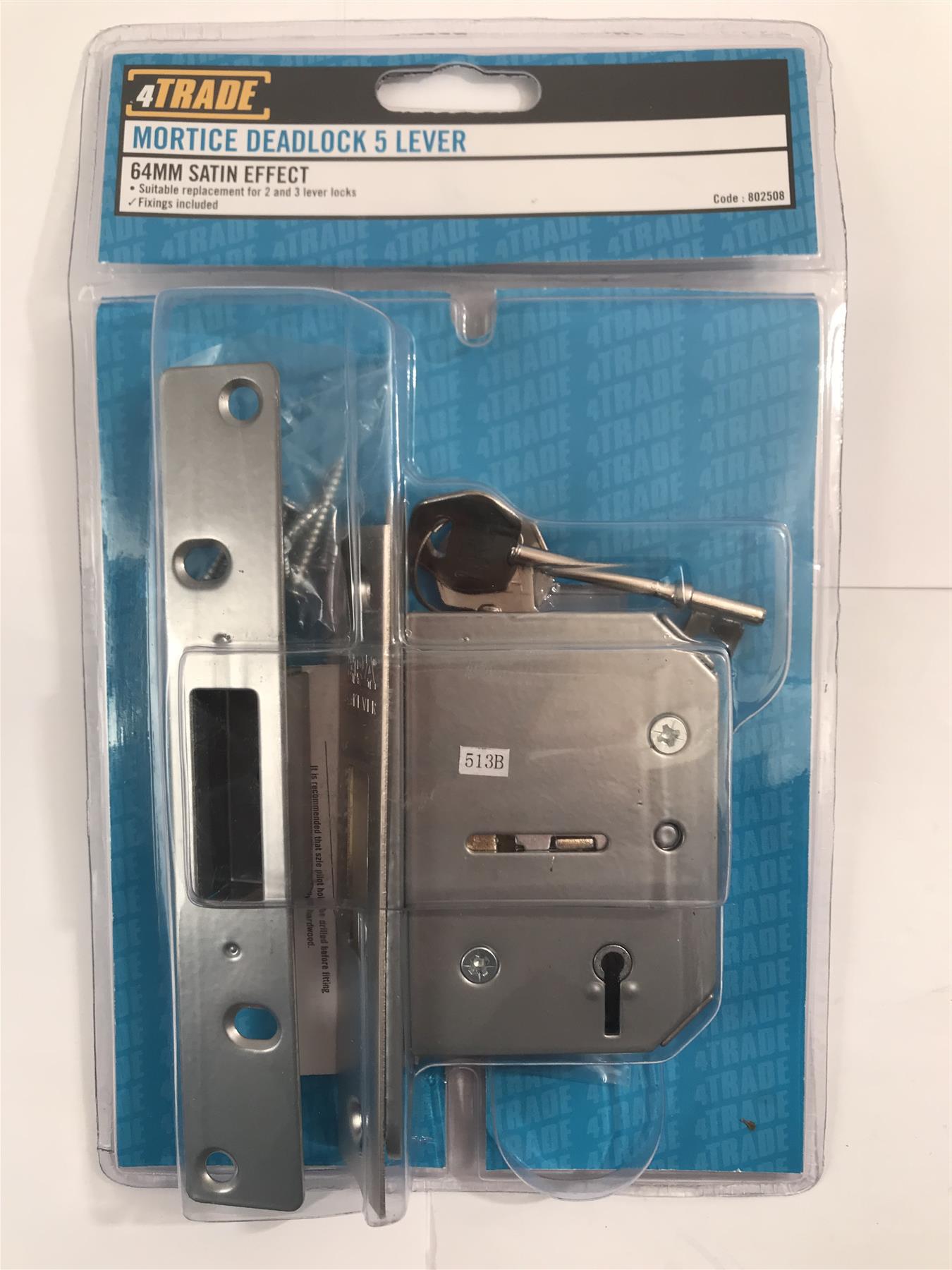 4Trade Mortice Deadlock 5 Lever 64mm Satin Effect 802508