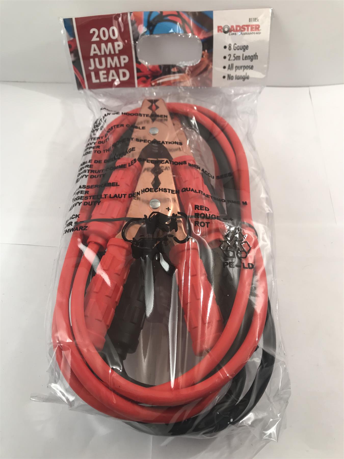 Roadster 200 Amp Jump Leads 8 Gauge 2.5m Length All Purpose  81185C