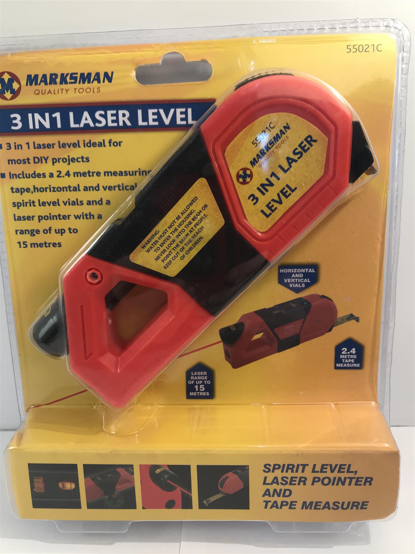 Marksman 3 in 1 Laser Level, Sprit Level, Laser Pointer and Tape Measure 55021C