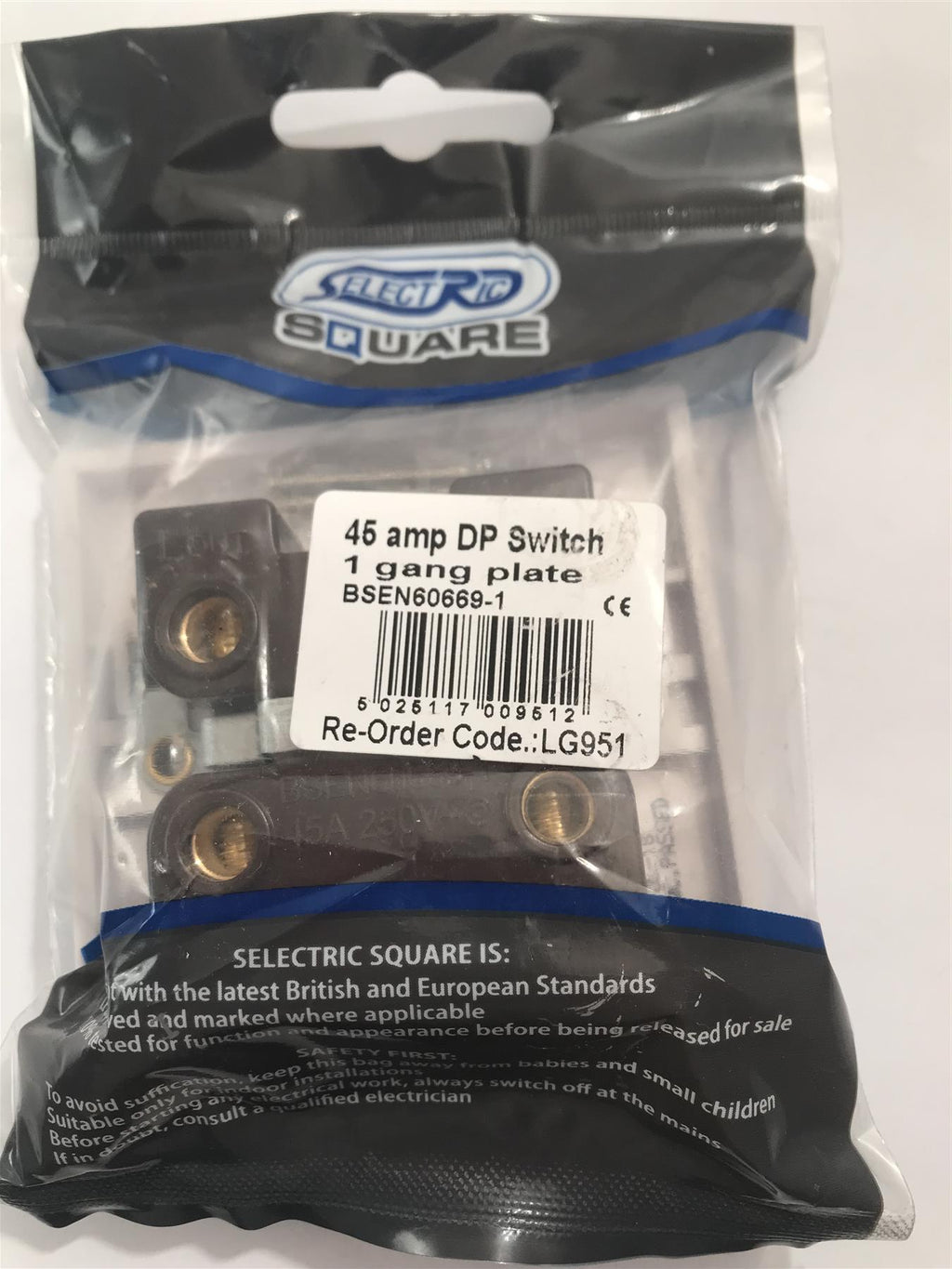 Selectric Square 45 Amp DP Switch 1 Gang Plate  LG951